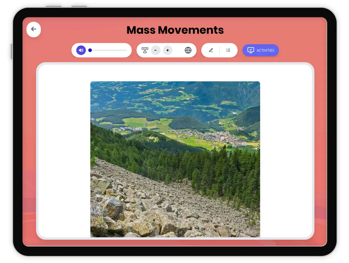 Interactive — Reading Comprehension preview: Mass Movements covering MS-ESS2-1, MS-ESS3-2 standards - Page 1 of 1