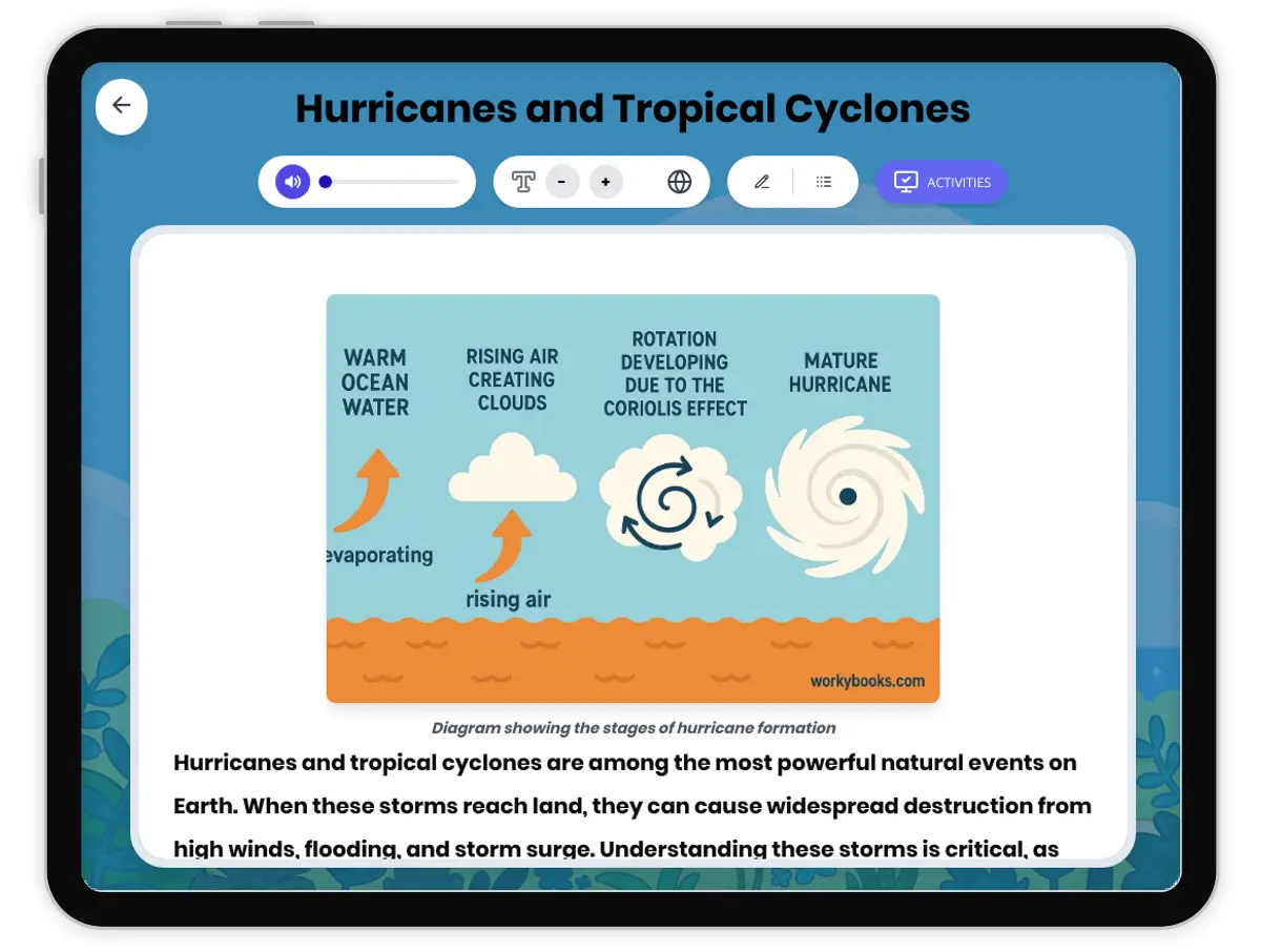 Interactive — Reading Comprehension preview: Hurricanes and Tropical Cyclones covering MS-ESS3-2, MS-ESS2-5 standards - Page 1 of 1