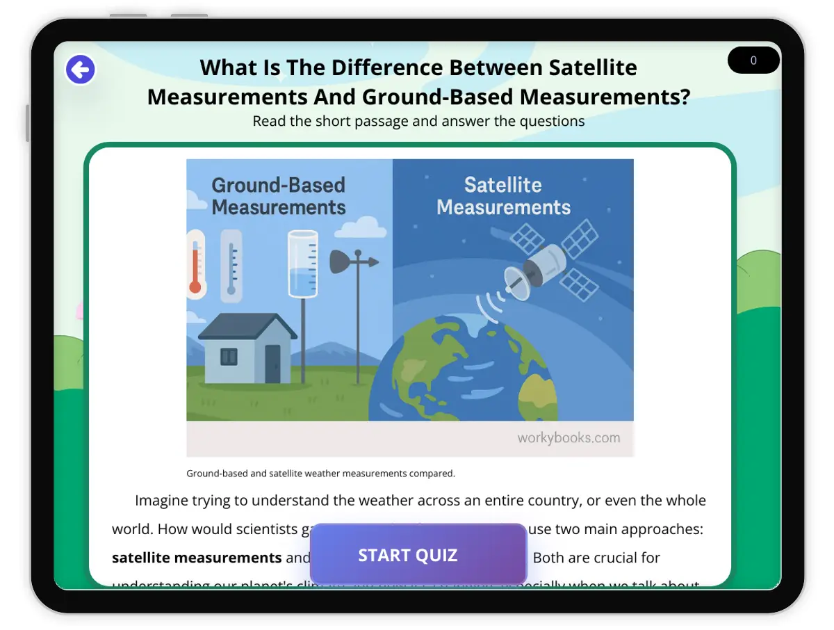 Interactive — Reading Comprehension preview: What Is The Difference Between Satellite Measurements And Ground-Based Measurements? covering  standards - Page 1 of 1