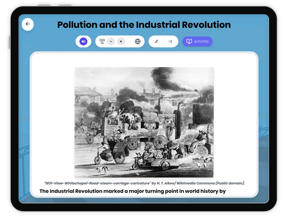 Interactive — Reading Comprehension preview: Pollution and the Industrial Revolution covering  standards - Page 1 of 1