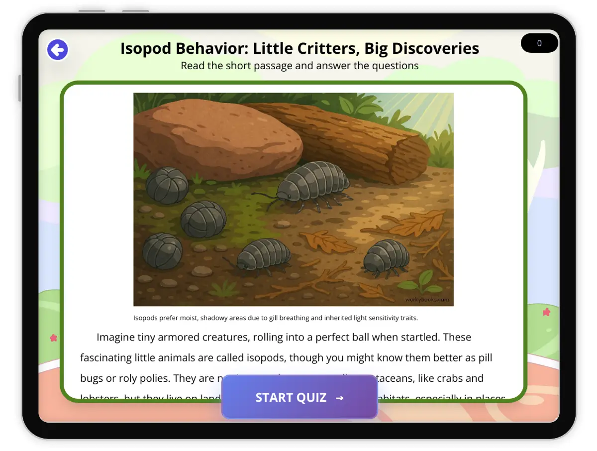 Interactive — Reading Comprehension preview: Isopod Behavior covering  standards - Page 1 of 1