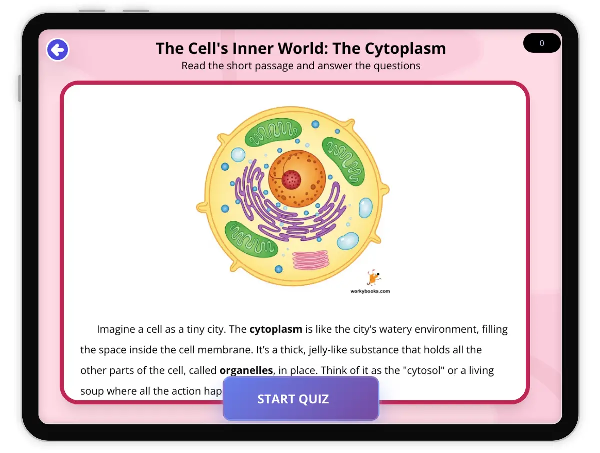 Interactive — Reading Comprehension preview: The Cytoplasm: The Cell's Inner World  covering  standards - Page 1 of null
