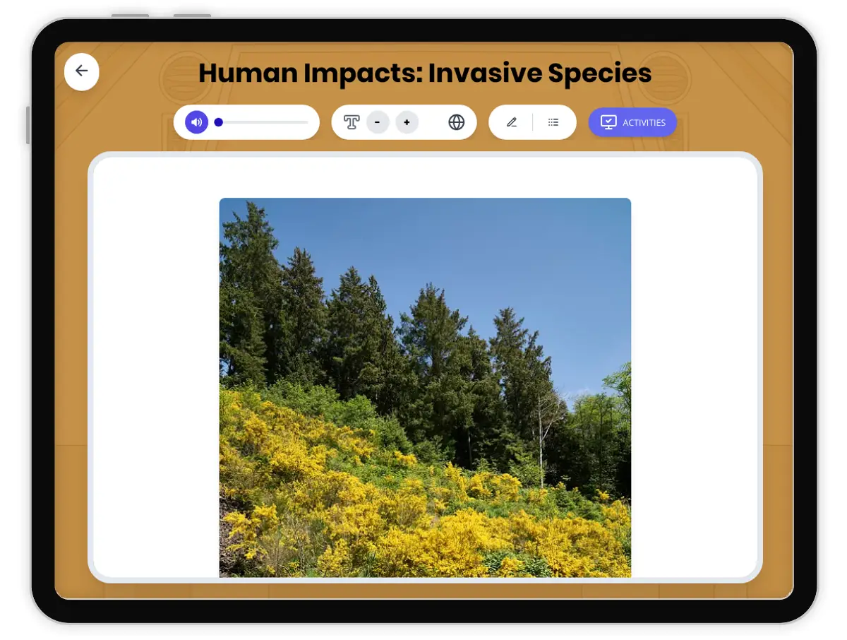 Interactive — Reading Comprehension preview: Human Impacts: Invasive Species covering MS-LS2-4, MS-LS2-5 standards - Page 1 of 1