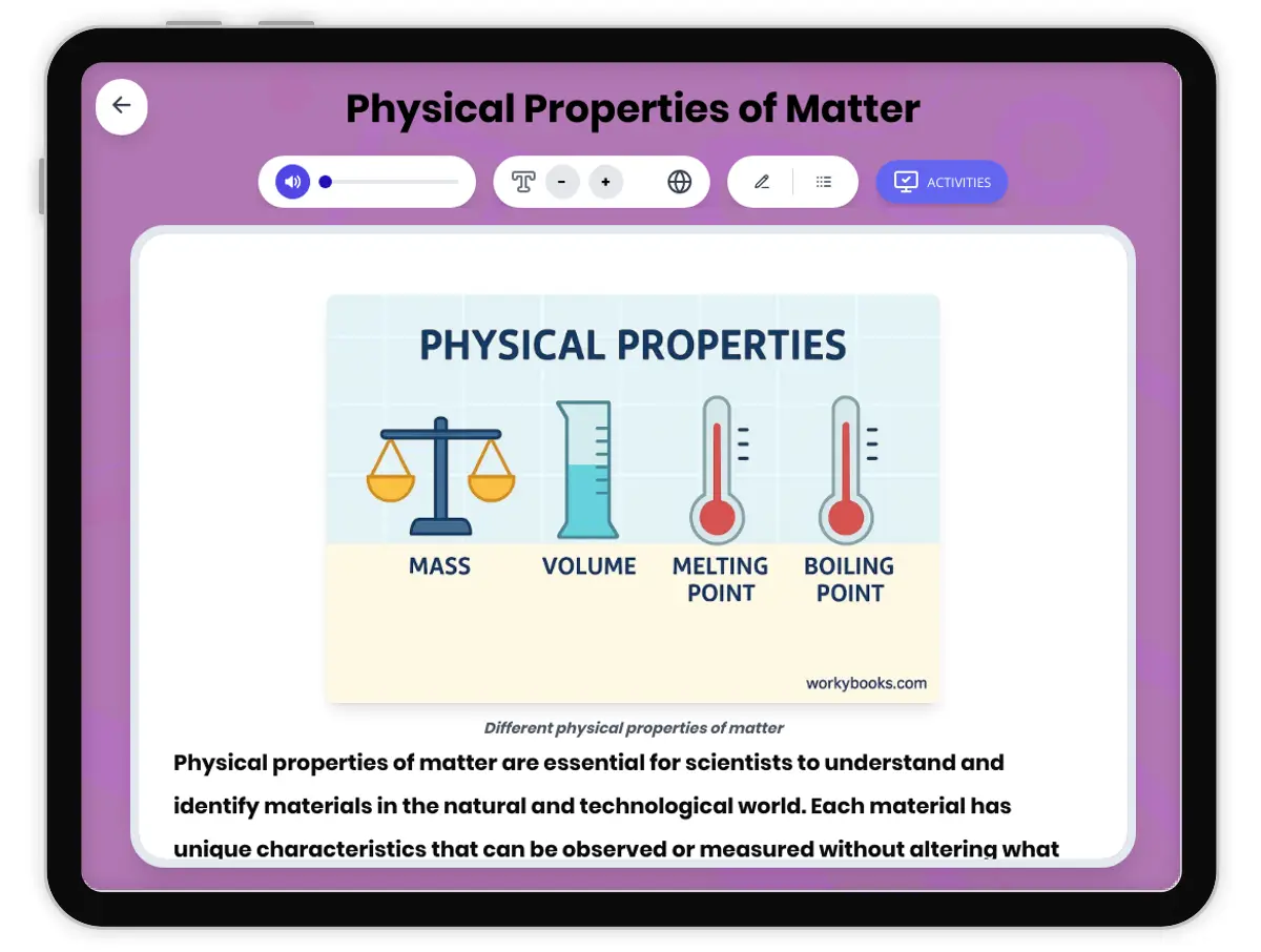 Interactive — Reading Comprehension preview: Physical Properties of Matter covering MS-PS1-1 standards - Page 1 of 1