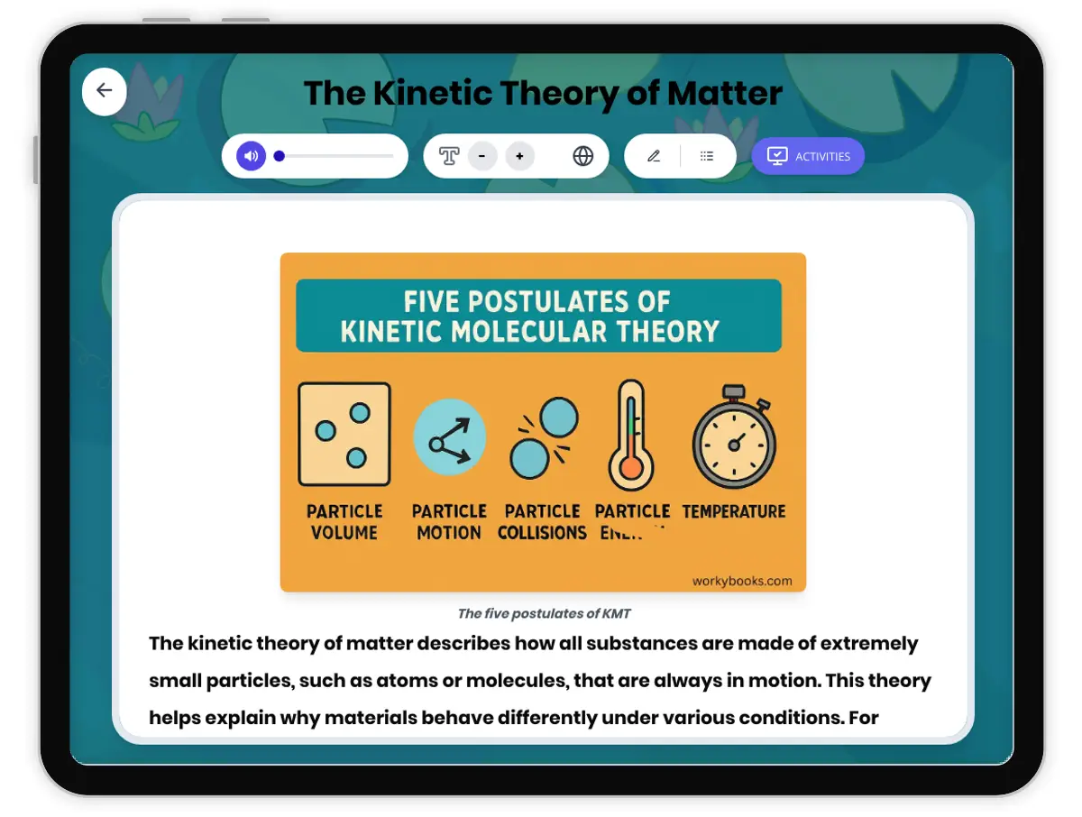 Interactive — Reading Comprehension preview: The Kinetic Theory of Matter covering MS-PS1-4 standards - Page 1 of 1