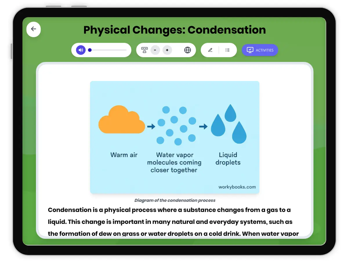 Interactive — Reading Comprehension preview: Physical Changes: Condensation covering MS-PS1-4 standards - Page 1 of 1