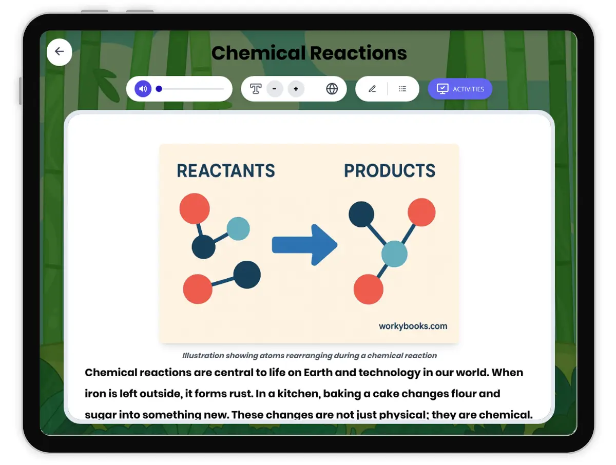 Interactive — Reading Comprehension preview: Chemical Reactions covering MS-PS1-2, MS-PS1-5 standards - Page 1 of 1