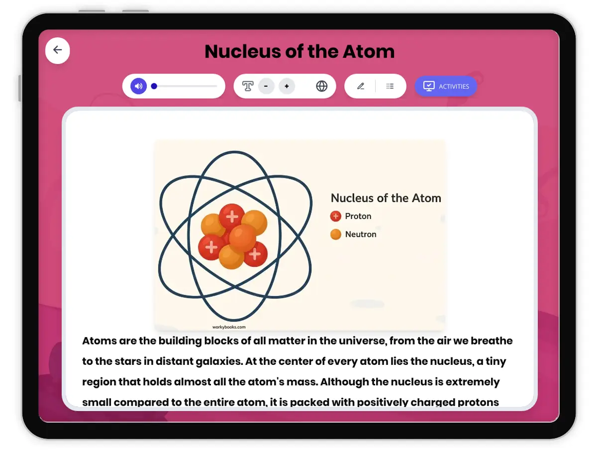 Interactive — Reading Comprehension preview: Nucleus of the Atom covering MS-PS1-1 standards - Page 1 of 1