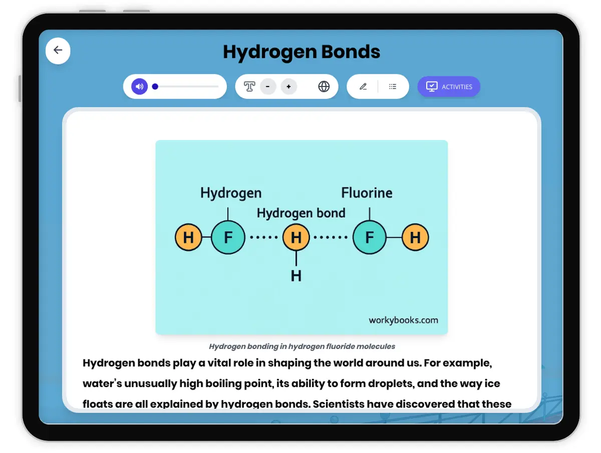 Interactive — Reading Comprehension preview: Hydrogen Bonds covering MS-PS1-1 standards - Page 1 of 1