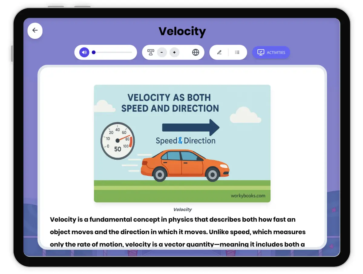 Interactive — Reading Comprehension preview: Velocity covering MS-PS2-2 standards - Page 1 of 1