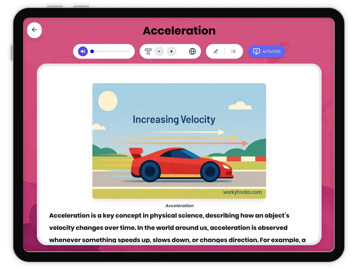 Interactive — Reading Comprehension preview: Acceleration covering MS-PS2-2 standards - Page 1 of 1