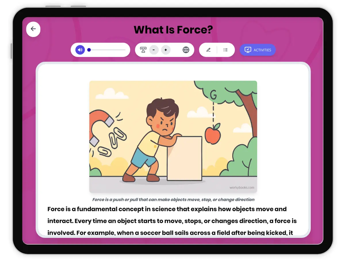 Interactive — Reading Comprehension preview: What Is Force? covering MS-PS2-1, MS-PS2-2 standards - Page 1 of 1