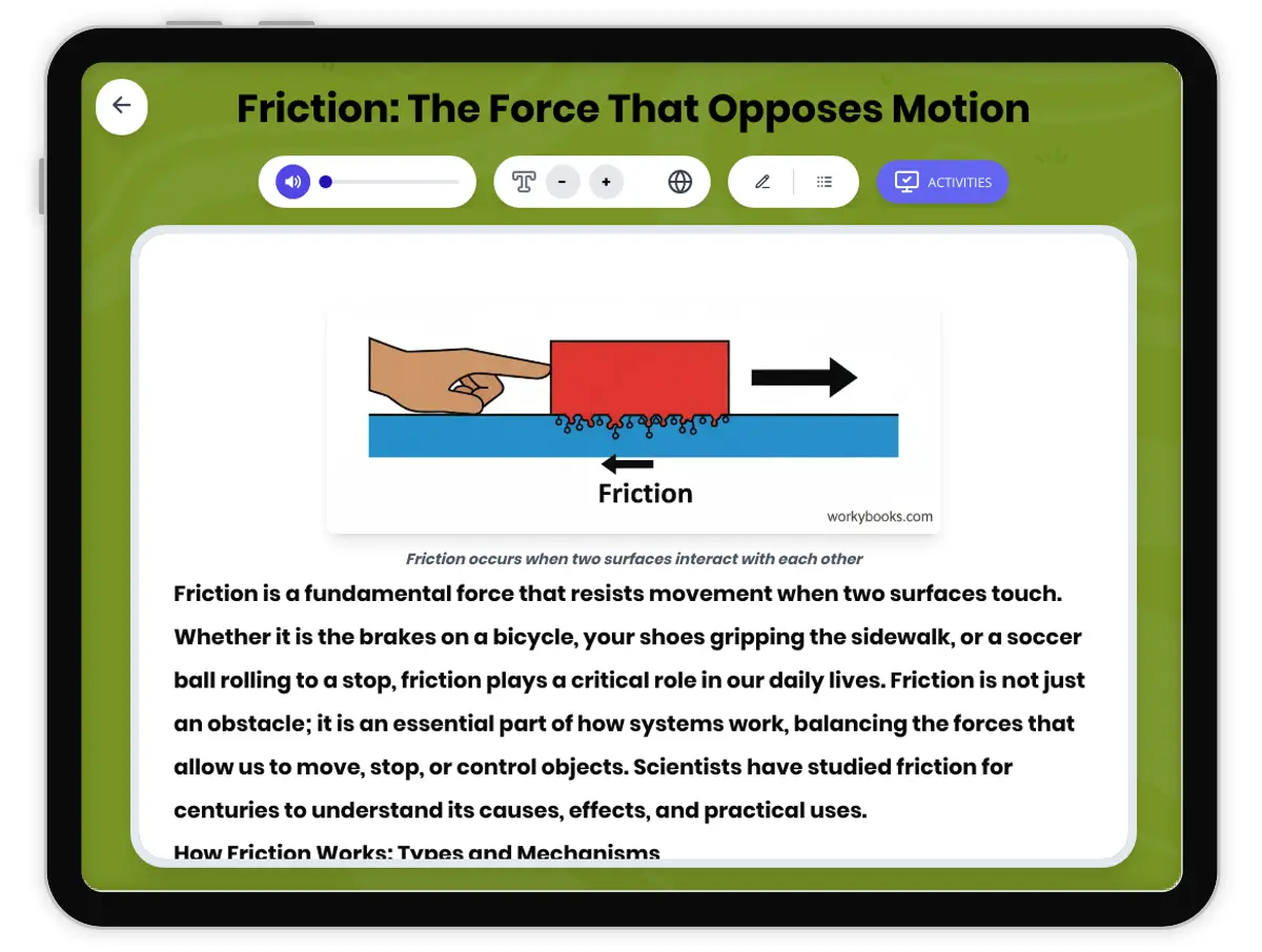 Interactive — Reading Comprehension preview: Friction covering MS-PS2-1 standards - Page 1 of 1
