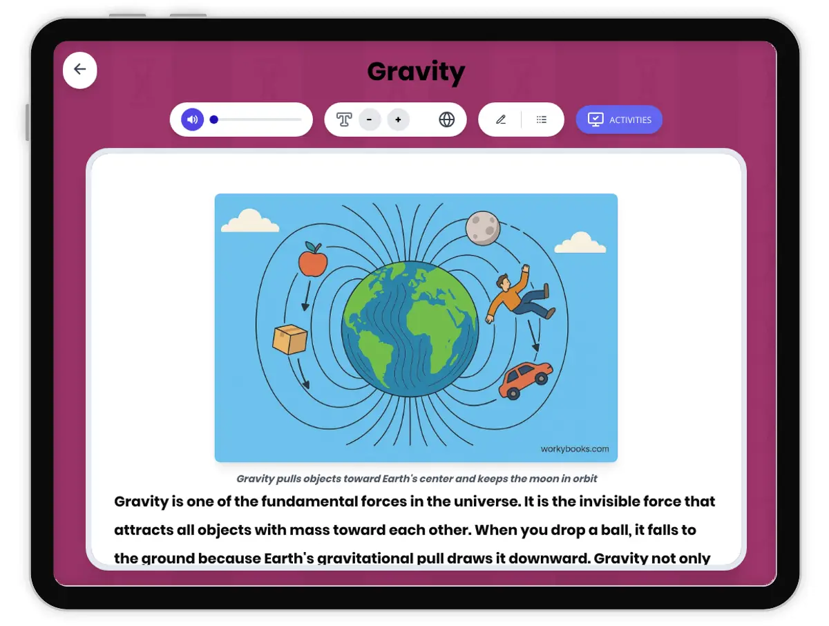 Interactive — Reading Comprehension preview: Gravity covering MS-PS2-4 standards - Page 1 of 1