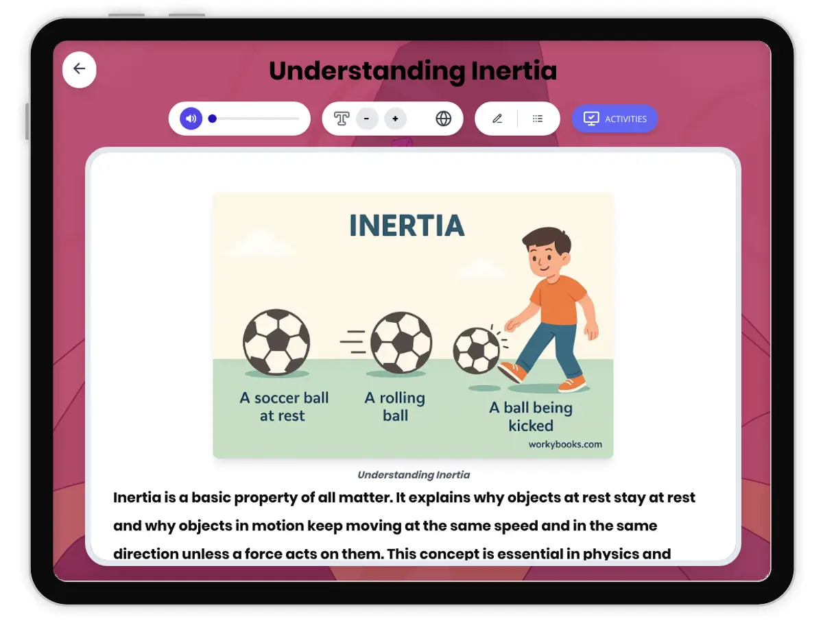 Interactive — Reading Comprehension preview: Understanding Inertia covering MS-PS2-1, MS-PS2-2 standards - Page 1 of 1