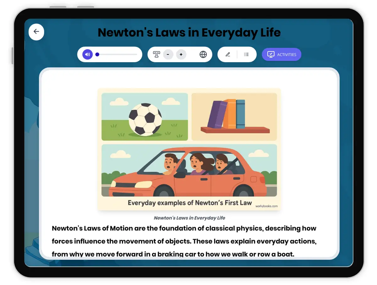 Interactive — Reading Comprehension preview: Newton's Laws in Everyday Life covering MS-PS2-1, MS-PS2-2 standards - Page 1 of 1