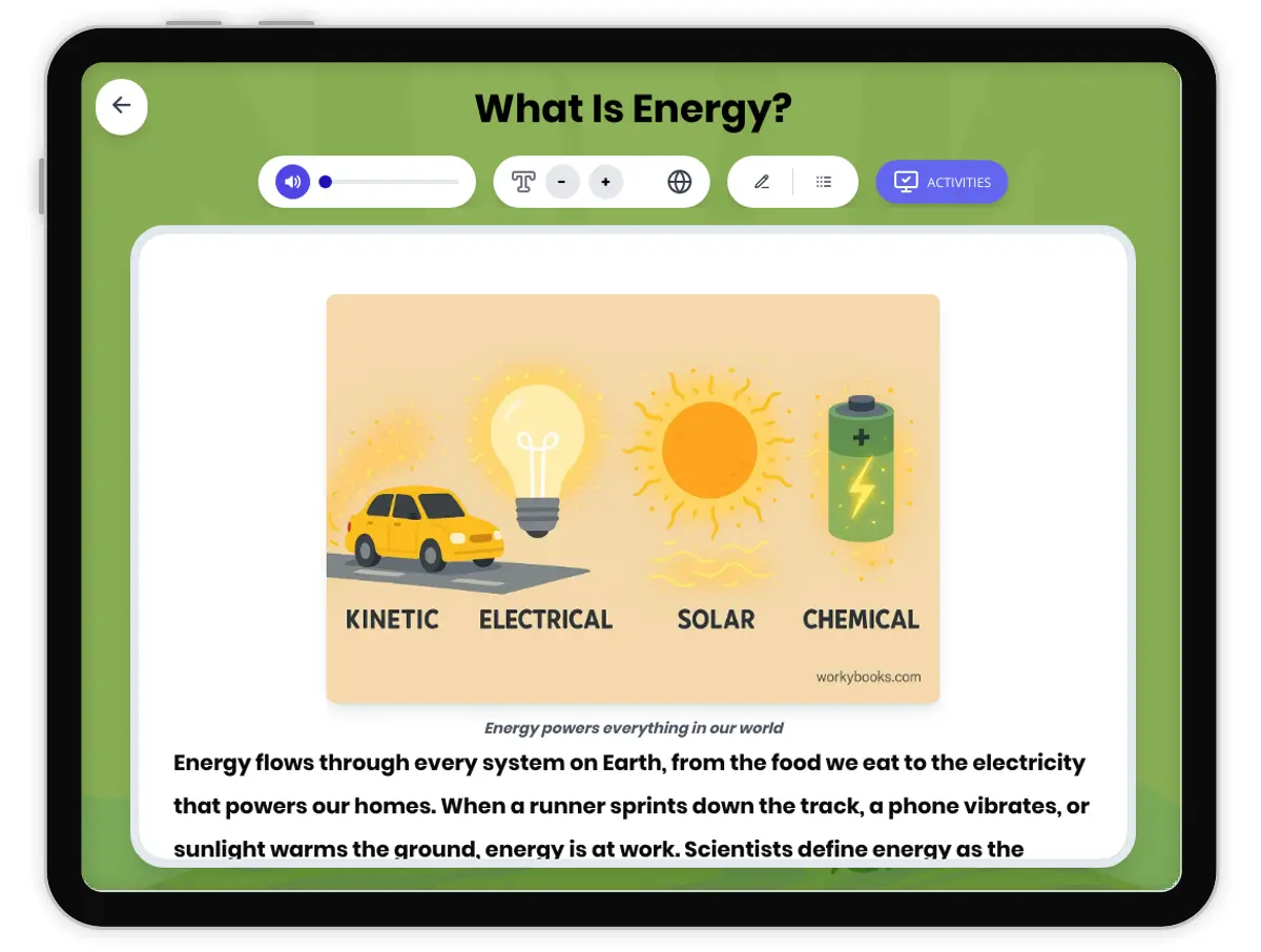 Interactive — Reading Comprehension preview: What Is Energy? covering MS-PS3-1 standards - Page 1 of 1
