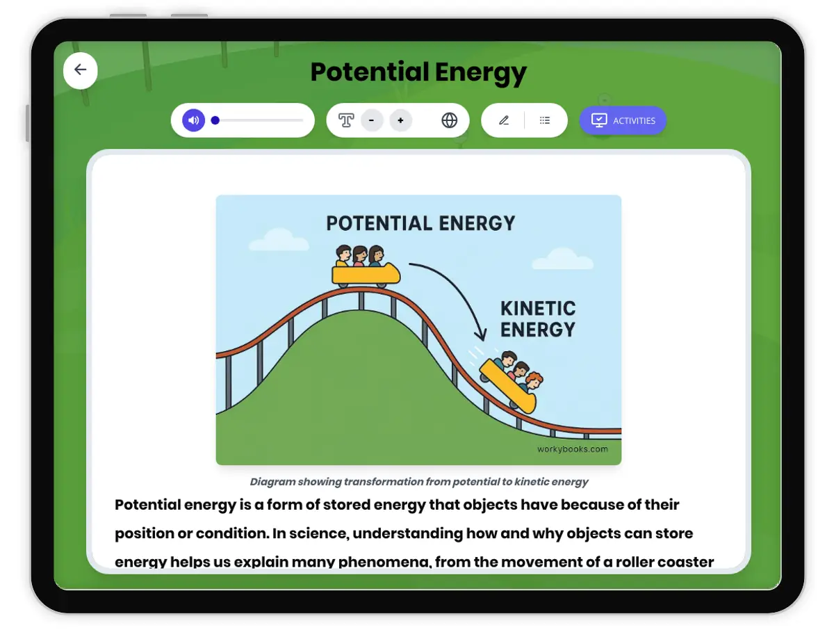 Interactive — Reading Comprehension preview: Potential Energy covering MS-PS3-1, MS-PS3-2 standards - Page 1 of 1