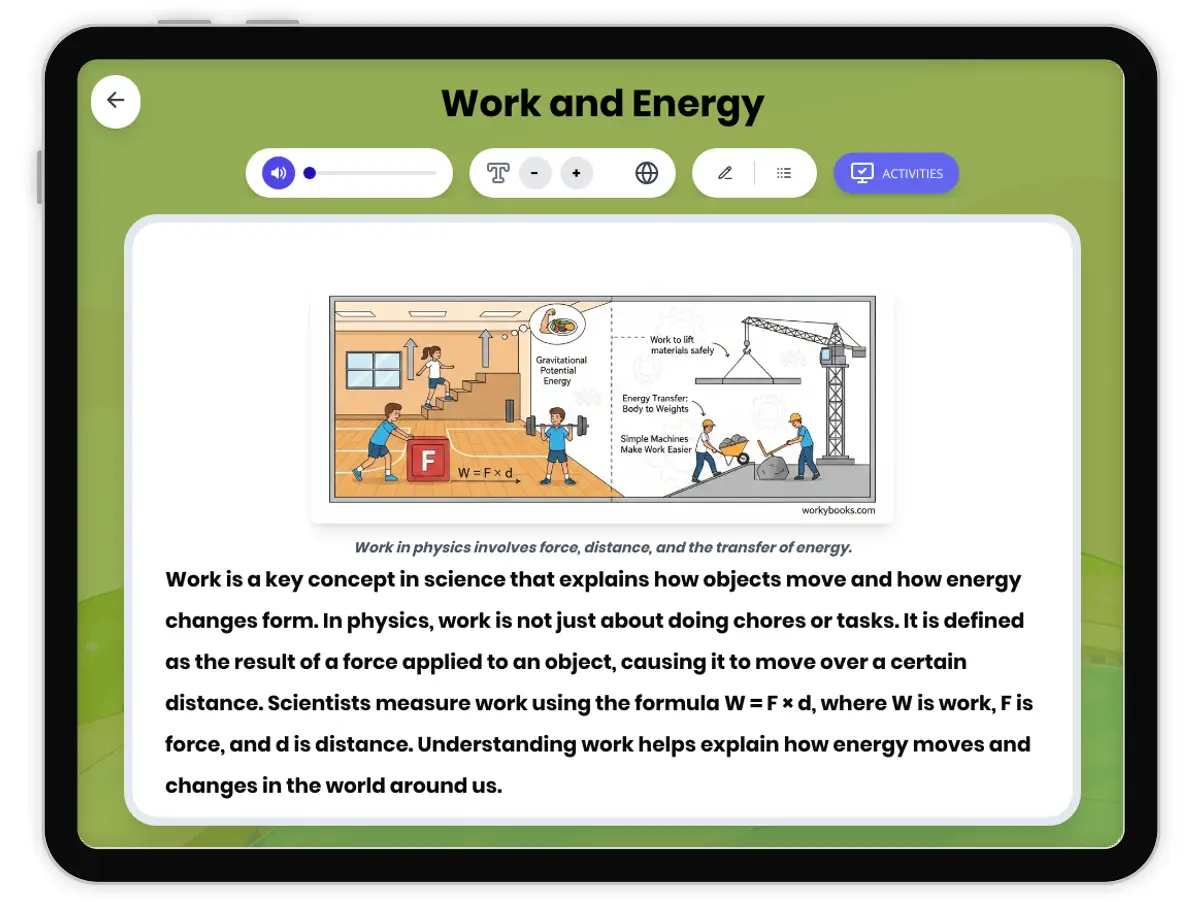 Interactive — Reading Comprehension preview: Work and Energy covering MS-PS3-1 standards - Page 1 of 1