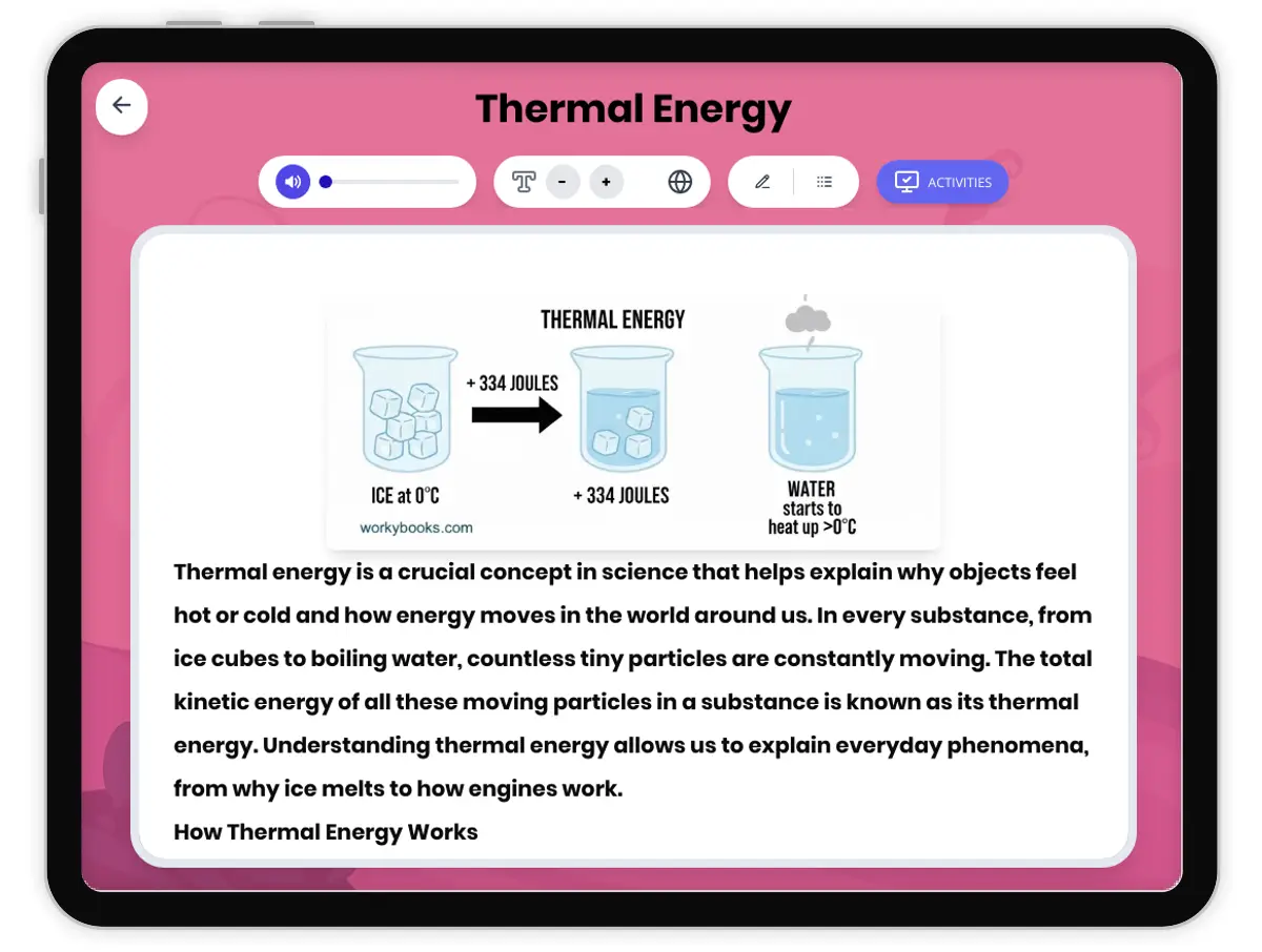 Interactive — Reading Comprehension preview: Thermal Energy covering MS-PS3-3, MS-PS3-4 standards - Page 1 of 1
