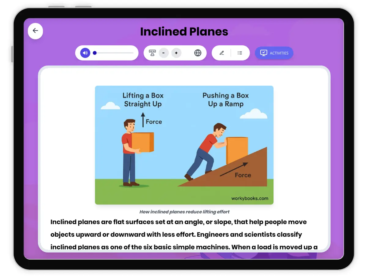 Interactive — Reading Comprehension preview: Inclined Planes covering MS-PS3-1, MS-PS3-2 standards - Page 1 of 1