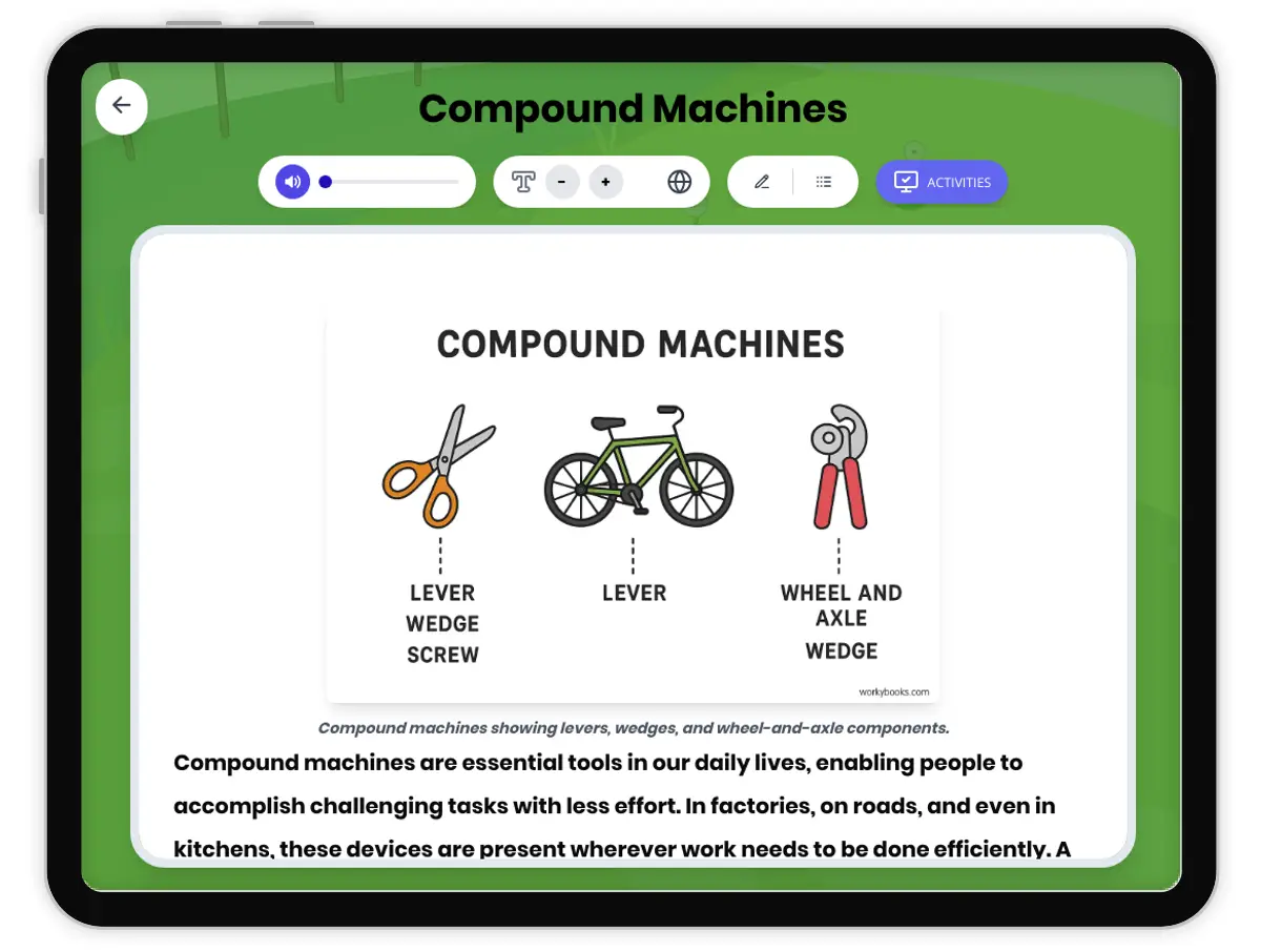 Interactive — Reading Comprehension preview: Compound Machines covering MS-PS3-1, MS-PS3-2 standards - Page 1 of 1