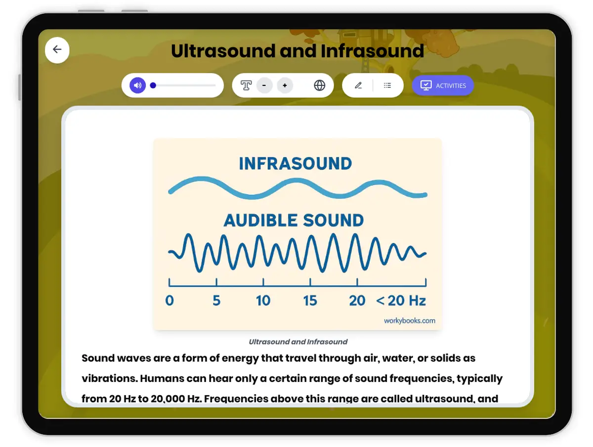 Interactive — Reading Comprehension preview: Ultrasound and Infrasound covering MS-PS4-1 standards - Page 1 of 1