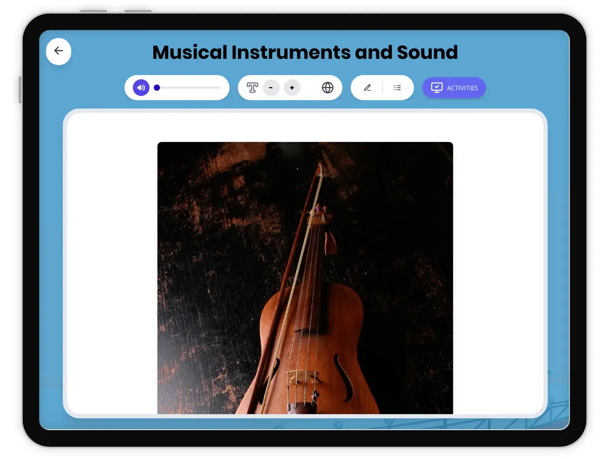 Interactive — Reading Comprehension preview: Musical Instruments and Sound covering MS-PS4-1 standards - Page 1 of 1