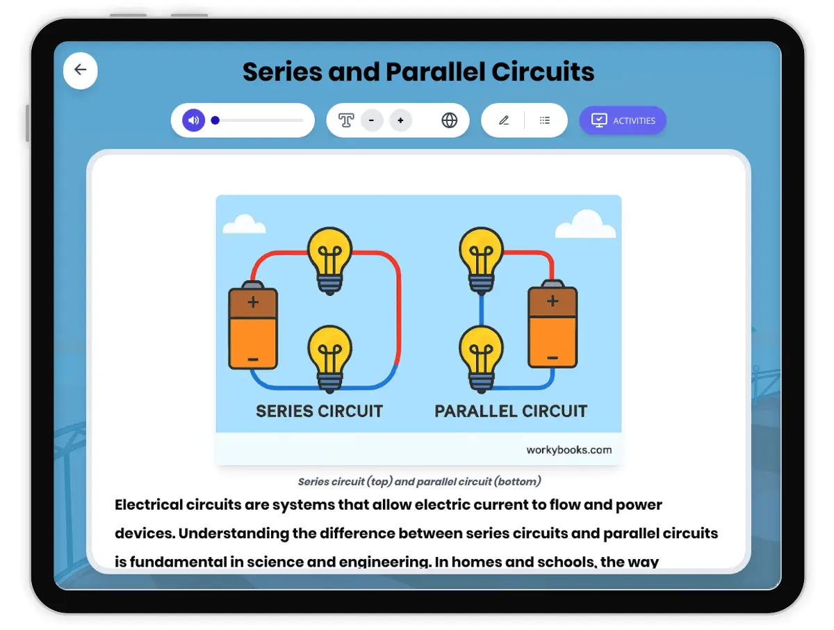 Interactive — Reading Comprehension preview: Series and Parallel Circuits covering MS-PS2-3 standards - Page 1 of 1