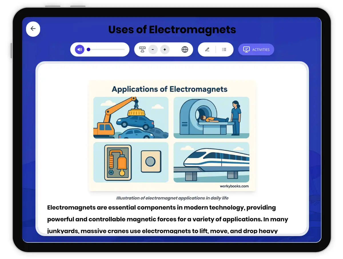 Interactive — Reading Comprehension preview: Uses of Electromagnets covering MS-PS2-3 standards - Page 1 of 1
