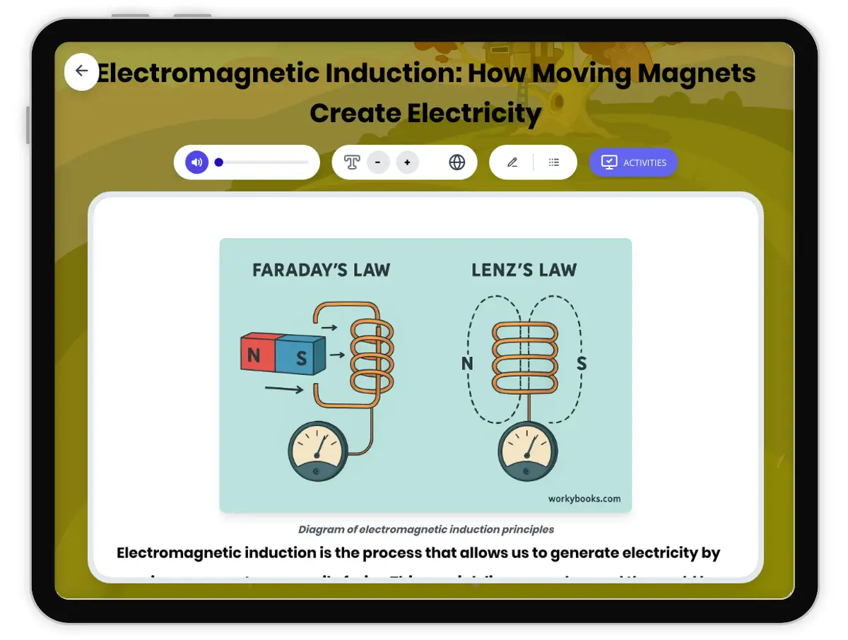 Interactive — Reading Comprehension preview: Electromagnetic Induction covering MS-PS2-3, MS-PS3-5 standards - Page 1 of 1