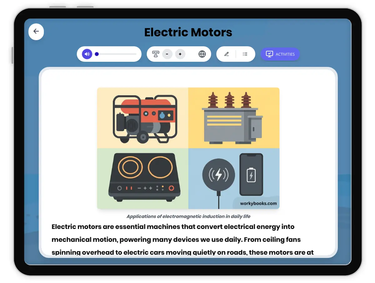 Interactive — Reading Comprehension preview: Electric Motors covering MS-PS2-3, MS-PS3-5 standards - Page 1 of 1
