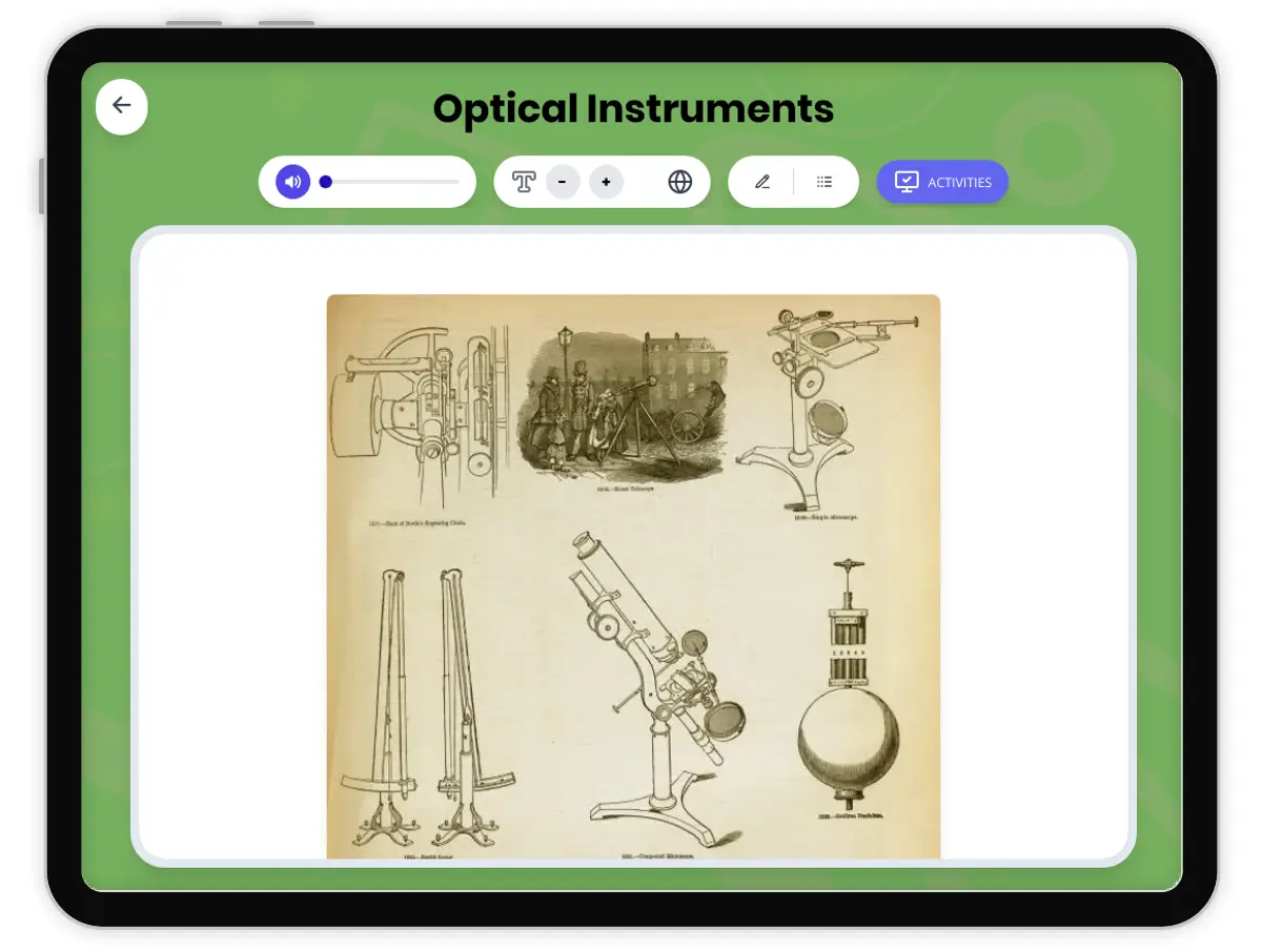 Interactive — Reading Comprehension preview: Optical Instruments covering MS-PS4-2 standards - Page 1 of 1