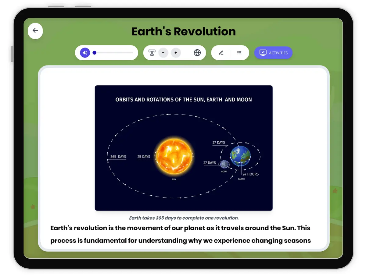 Interactive — Reading Comprehension preview: Earth's Revolution covering MS-ESS1-1 standards - Page 1 of 1