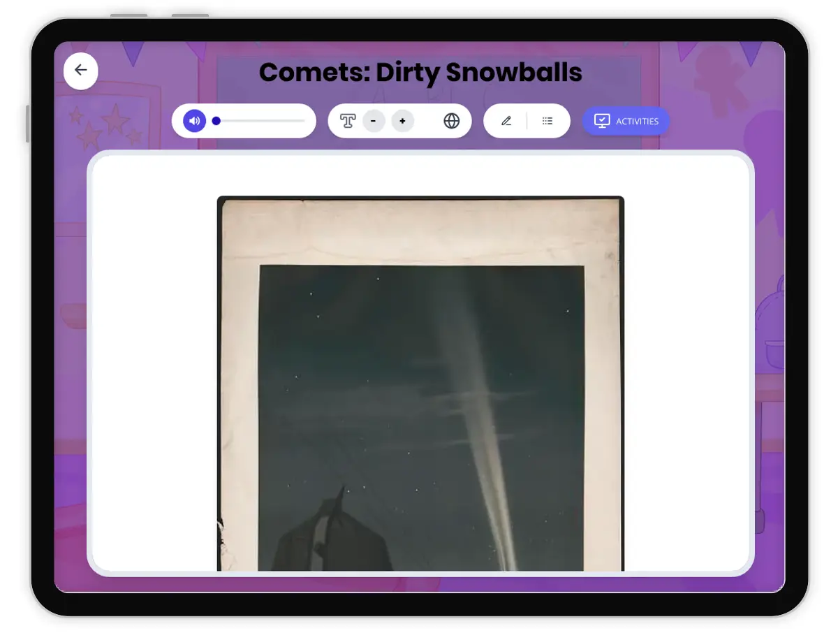 Interactive — Reading Comprehension preview: Comets covering MS-ESS1-2 standards - Page 1 of 1