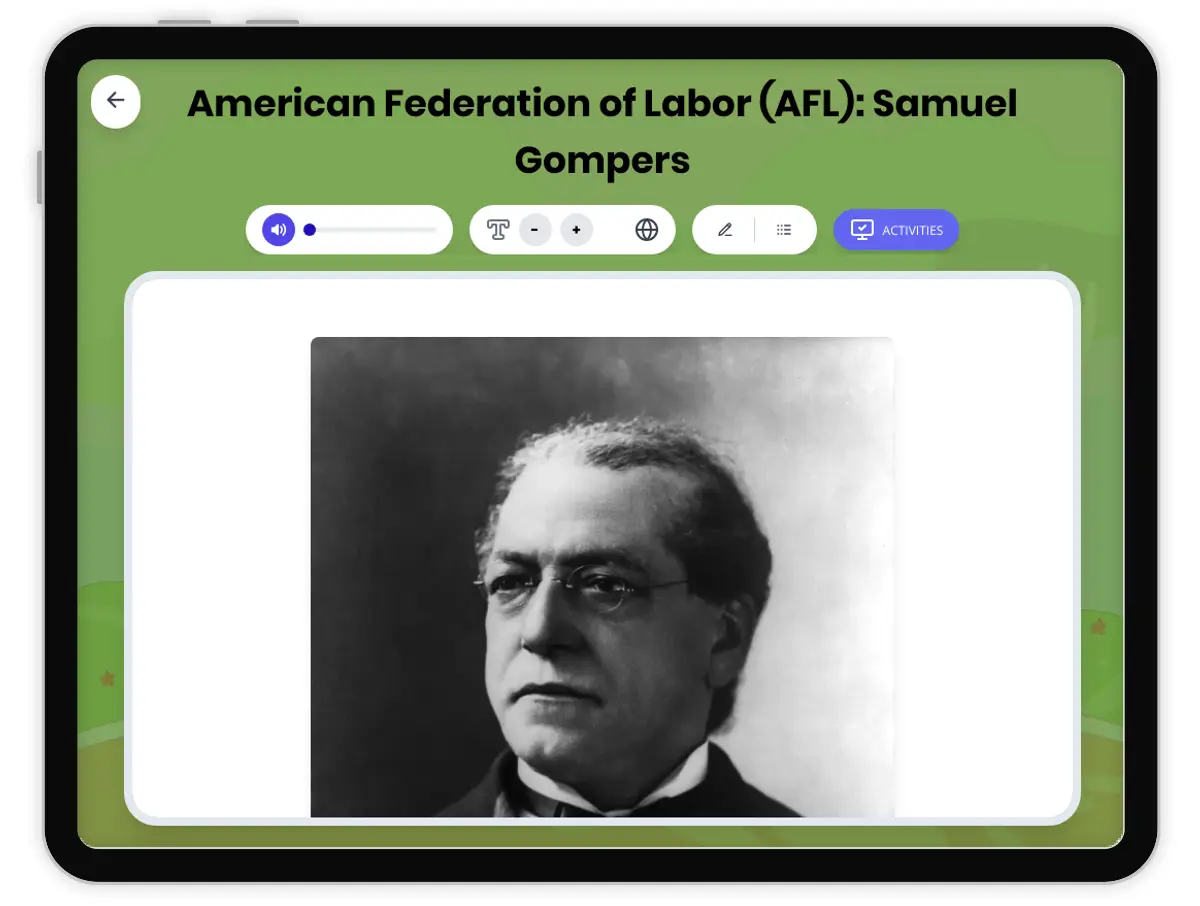 Interactive — Reading Comprehension preview: American Federation of Labor covering D2.HIS.2.6-8, D2.HIS.3.6-8, RI.6.3, RI.6.4, W.6.2 standards - Page 1 of 1