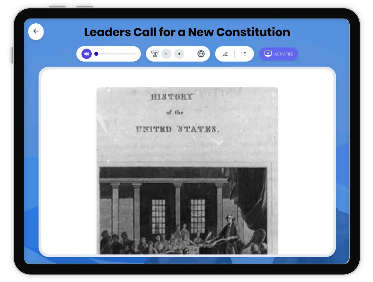 Interactive — Reading Comprehension preview: Leaders Call for a New Constitution covering  standards - Page 1 of 1