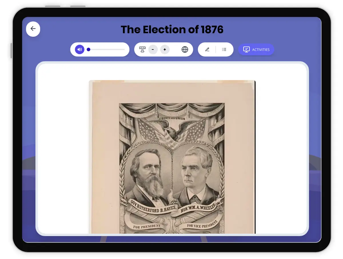 Interactive — Reading Comprehension preview: The Election of 1876 covering  standards - Page 1 of 1