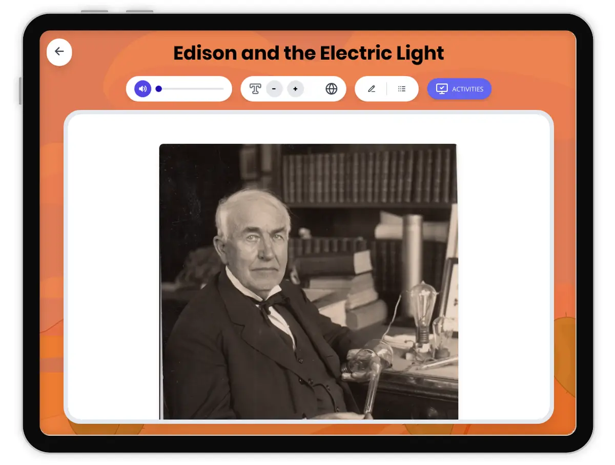 Interactive — Reading Comprehension preview: Edison and the Electric Light covering  standards - Page 1 of 1