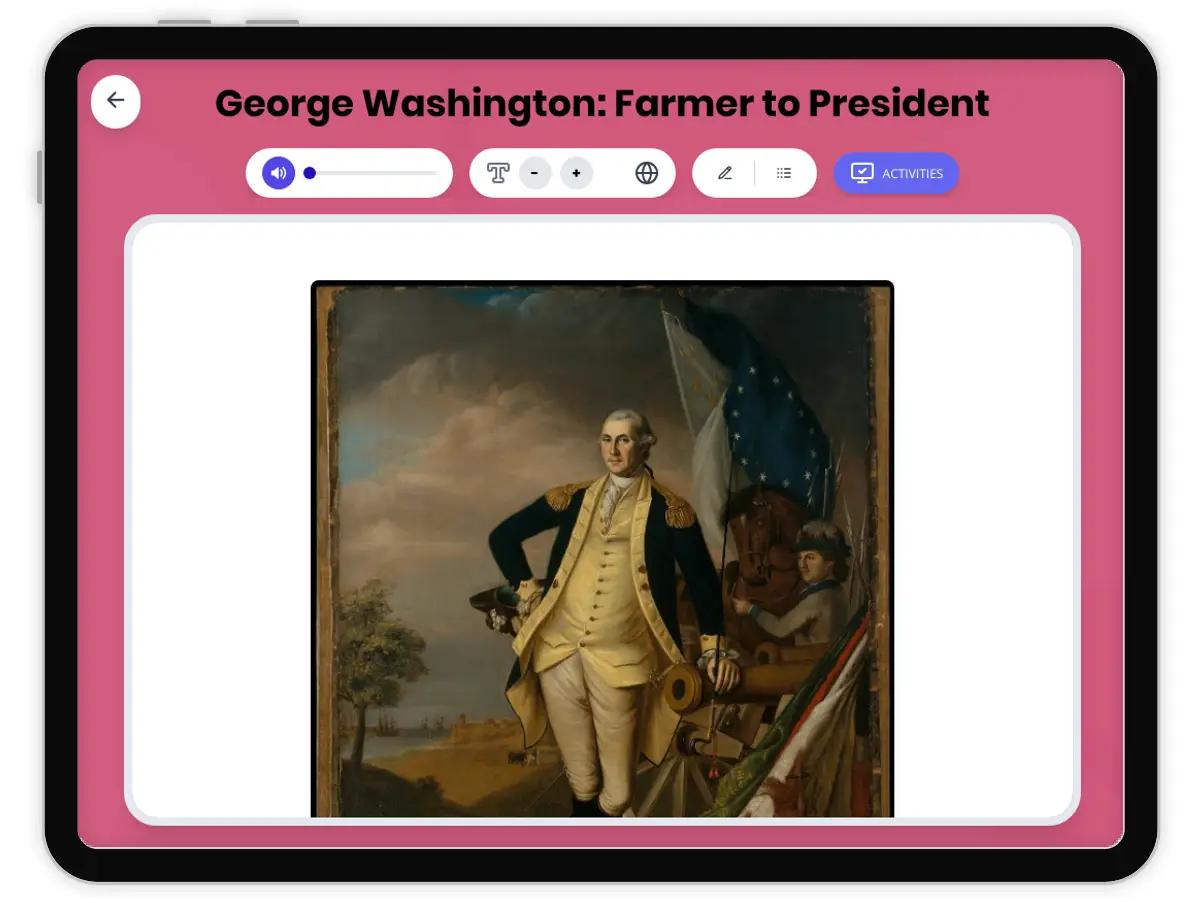 Interactive — Reading Comprehension preview: George Washington: Farmer to President covering  standards - Page 1 of 1