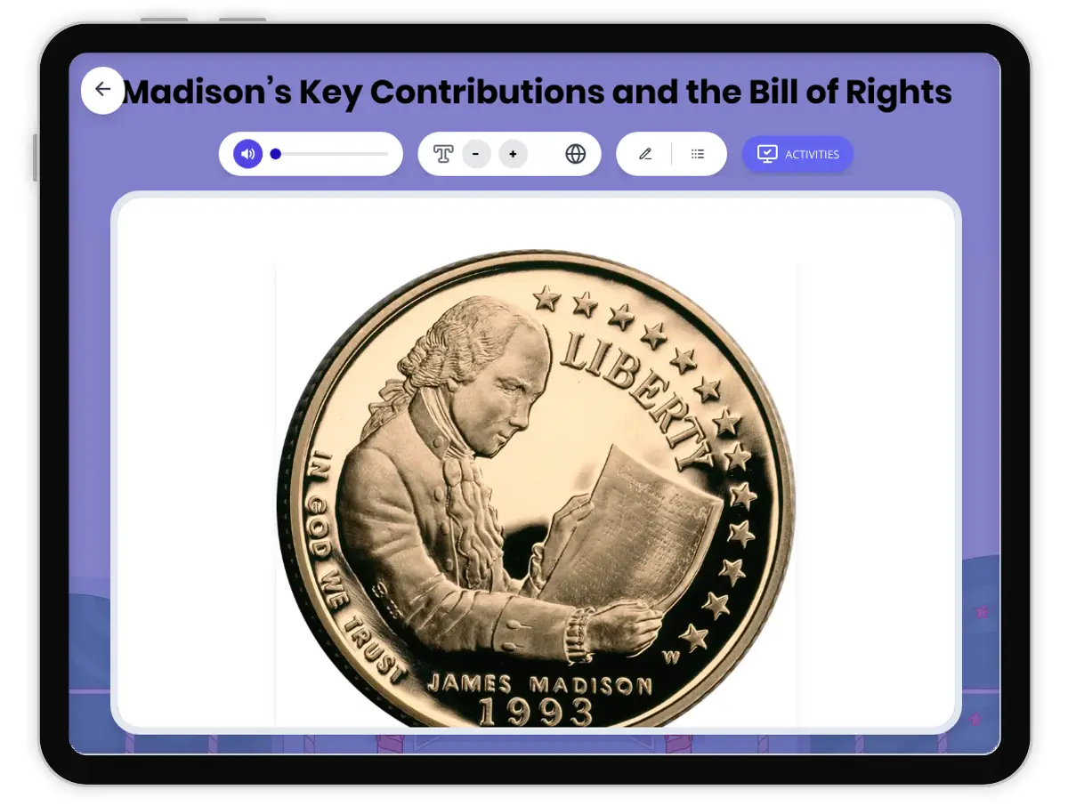 Interactive — Reading Comprehension preview: Madison’s Key Contributions and the Bill of Rights covering  standards - Page 1 of 1