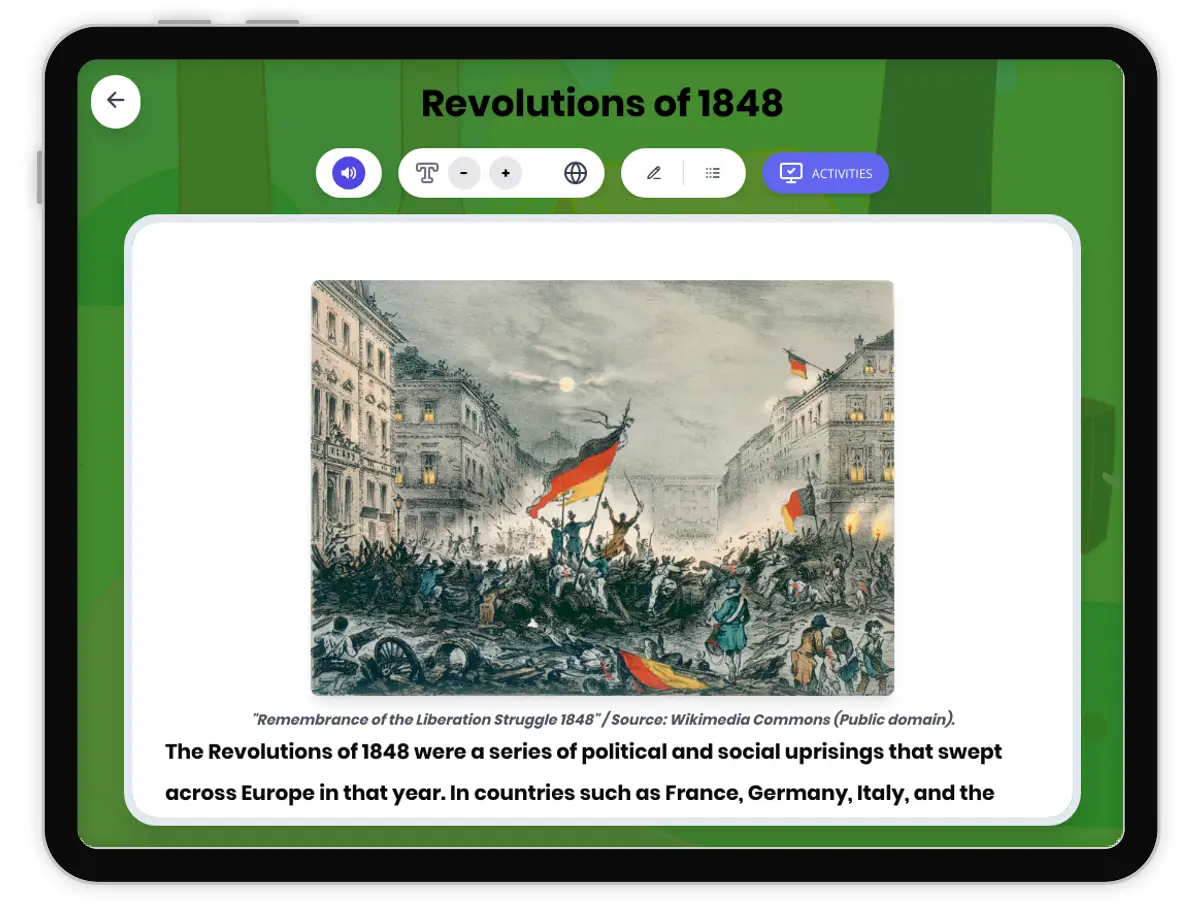 Interactive — Reading Comprehension preview: Revolutions of 1848 covering  standards - Page 1 of 1