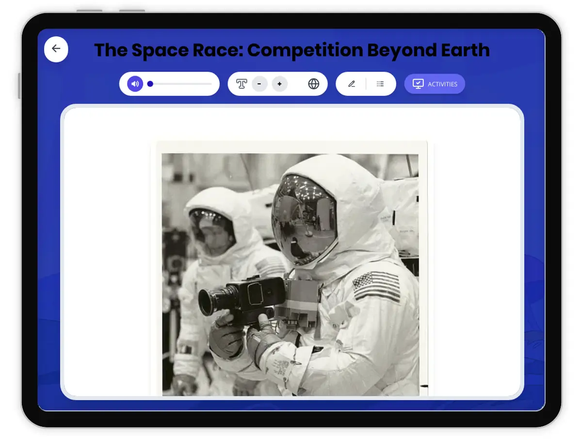 Interactive — Reading Comprehension preview: The Space Race: Competition Beyond Earth covering  standards - Page 1 of 1