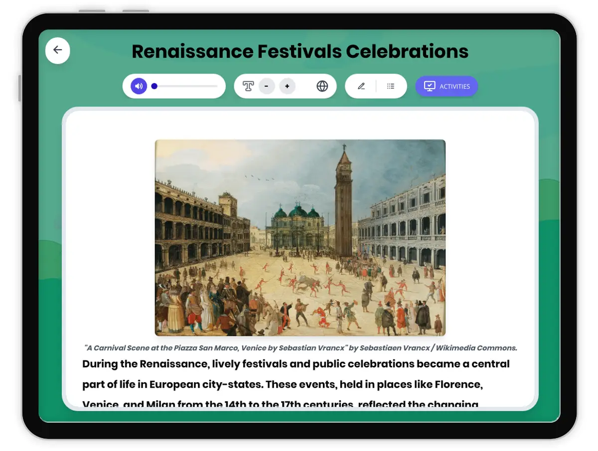 Renaissance Festival Celebrations | World History Passage - Reading ...