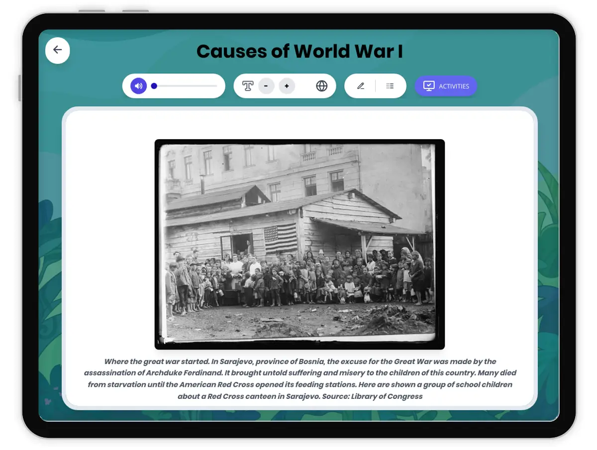 Interactive — Reading Comprehension preview: Causes of World War I covering  standards - Page 1 of 1
