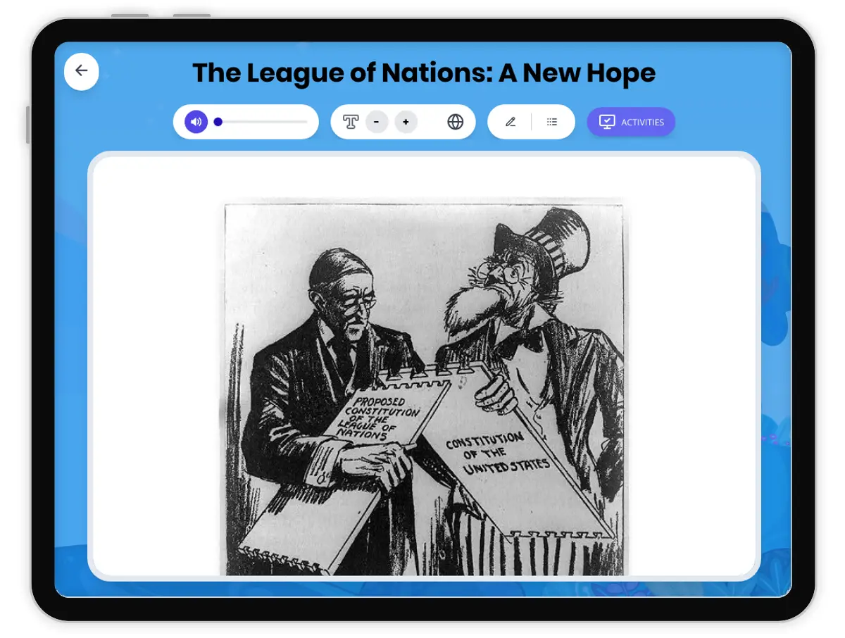 Interactive — Reading Comprehension preview: The League of Nations: A New Hope covering  standards - Page 1 of 1