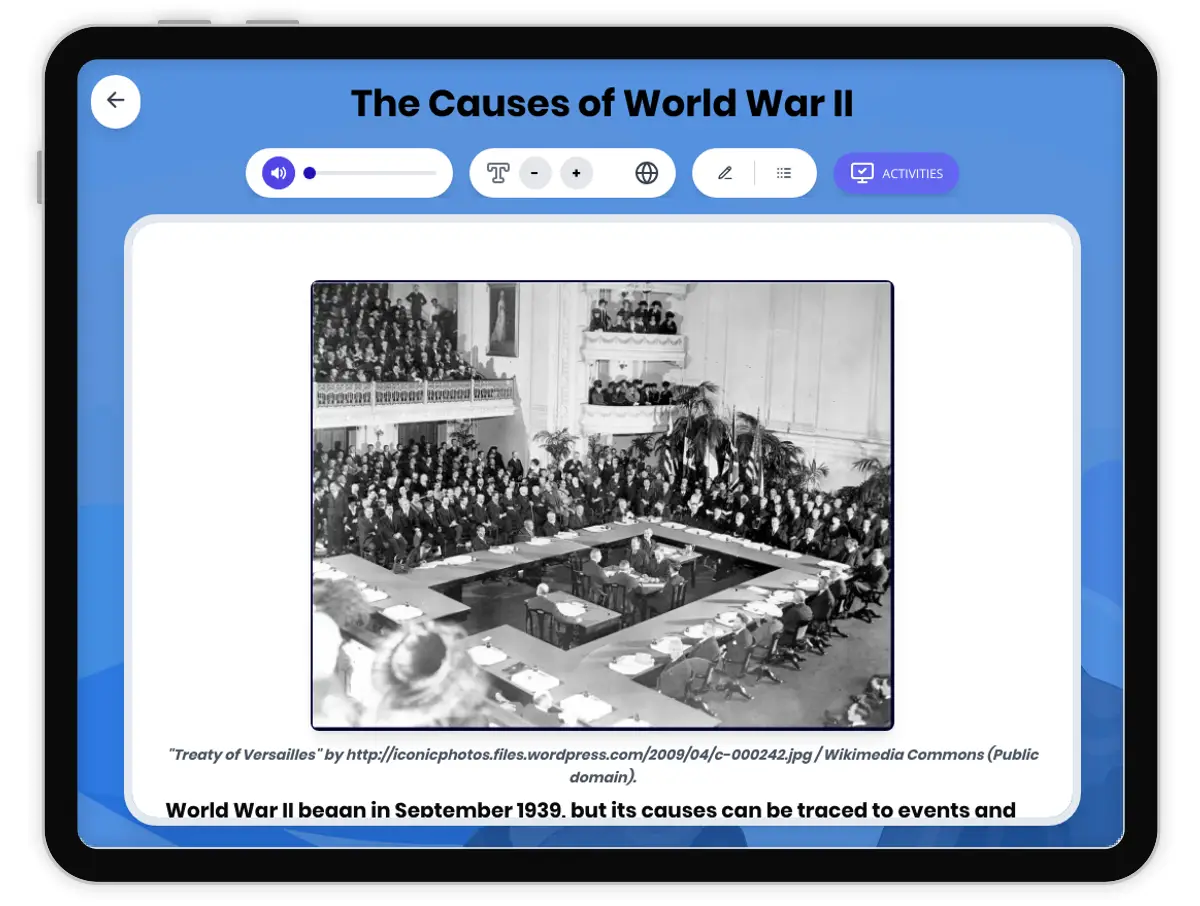 Interactive — Reading Comprehension preview: Events Leading to World War II covering  standards - Page 1 of 1