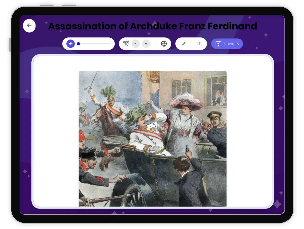 Interactive — Reading Comprehension preview: Assassination of Archduke Franz Ferdinand covering  standards - Page 1 of 1