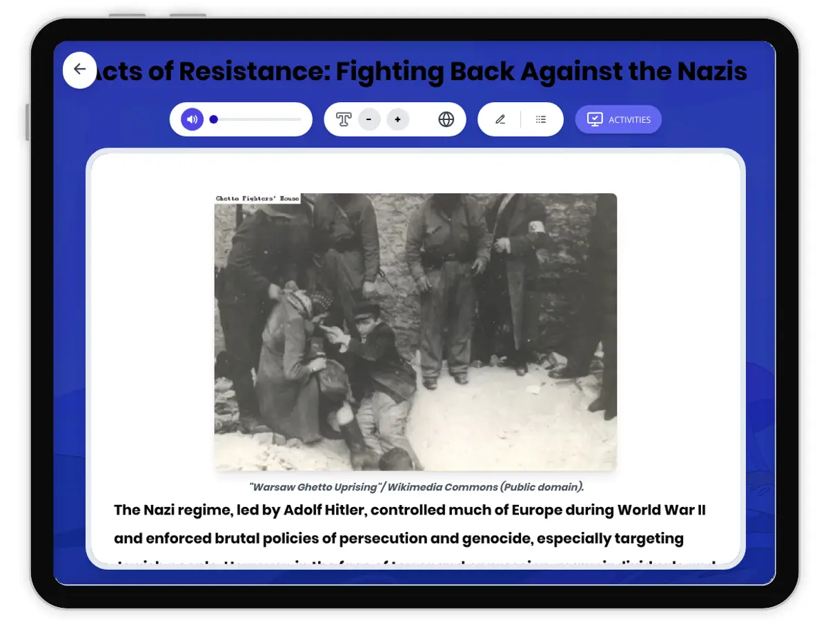 Interactive — Reading Comprehension preview: Jewish Resistance During the Holocaust covering  standards - Page 1 of 1