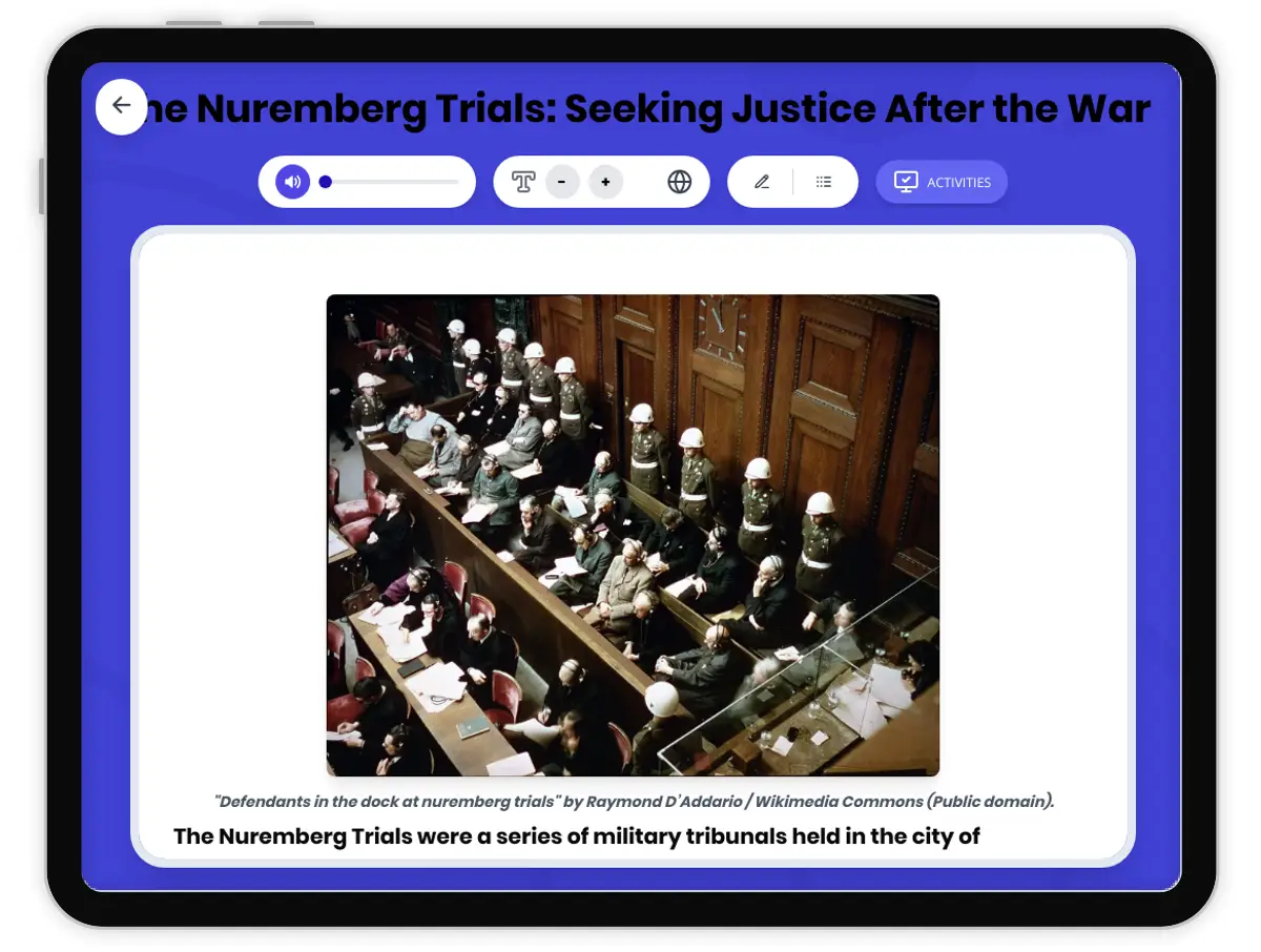 Interactive — Reading Comprehension preview: The Nuremberg Trials After the War  covering  standards - Page 1 of 1